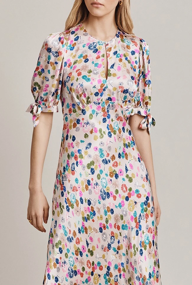 Josephine Satin Midi Dress Pink Umbrella Petals 3 Josephine Satin Midi Dress Pink Umbrella Petals - Image 3