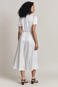 Hana Satin Midi Dress White Spot -KILA Clothing Shop D06G099 Z70 28205 650px 964px