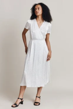Hana Satin Midi Dress White Spot -KILA Clothing Shop D06G099 Z70 28206 650px 964px