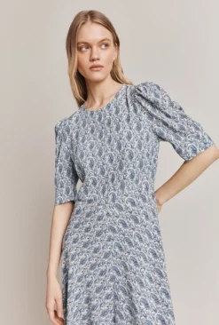 Erika Crepe Midi Dress Blue Paisley