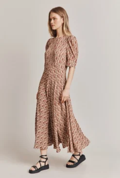 Erika Crepe Midi Dress Rose Paisley -KILA Clothing Shop D06G101 Z62 28355 650px 964px