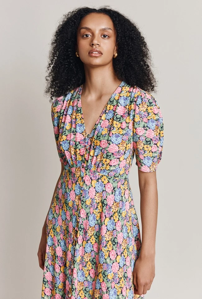 Lucy Crepe Midi Dress Sunshine Floral 2 Lucy Crepe Midi Dress Sunshine Floral - Image 2