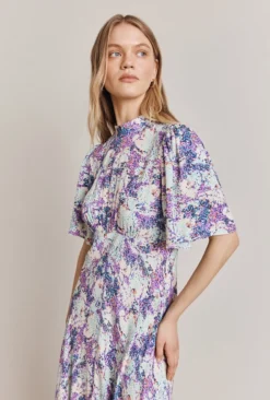 Penny Crepe Midi Dress Blue Dotty Clouds