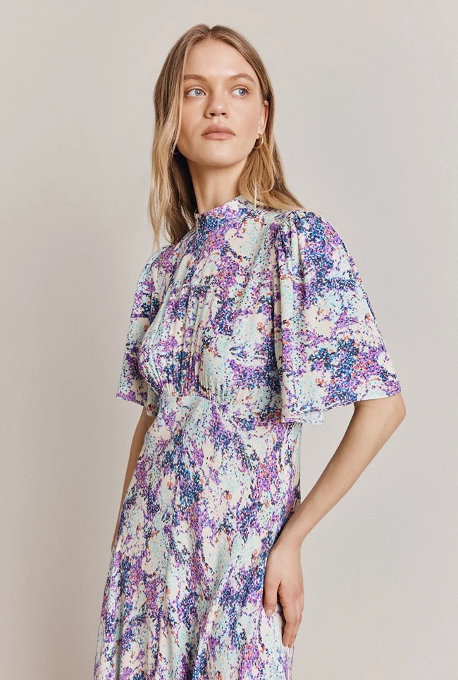 Penny Crepe Midi Dress Blue Dotty Clouds 1 Penny Crepe Midi Dress Blue Dotty Clouds