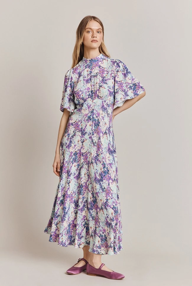 Penny Crepe Midi Dress Blue Dotty Clouds 3 Penny Crepe Midi Dress Blue Dotty Clouds - Image 3