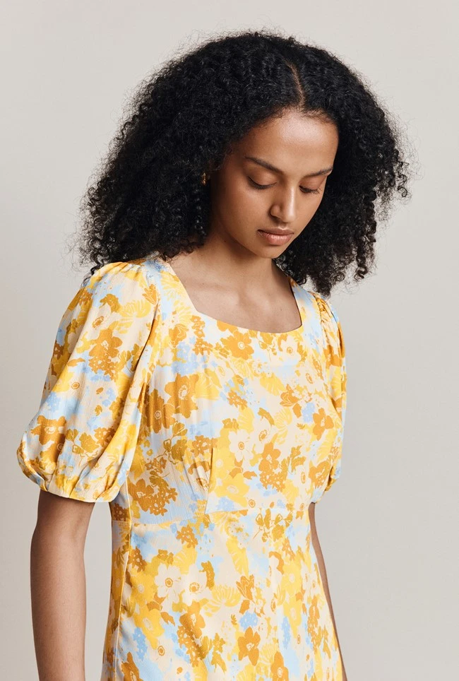 Celina Crepe Midi Dress Yellow Floral 2 Celina Crepe Midi Dress Yellow Floral - Image 2