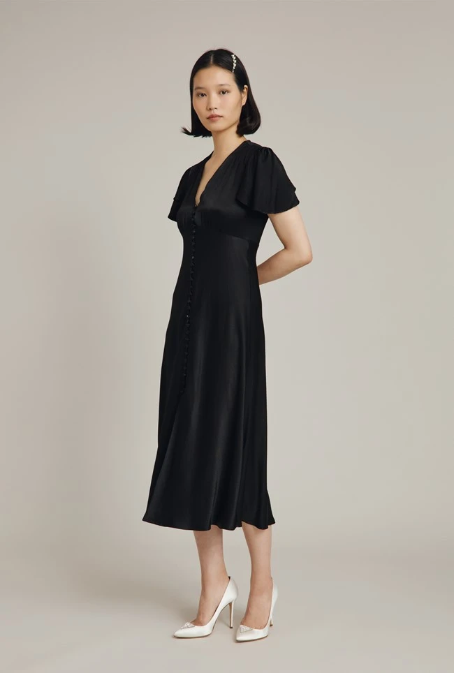 Grace Satin Midi Dress Black 2 Grace Satin Midi Dress Black - Image 2