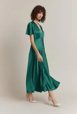 Grace Satin Midi Dress Dark Green