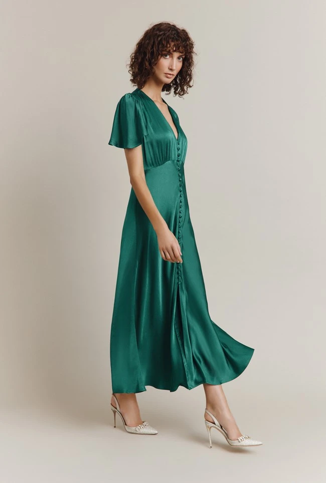Grace Satin Midi Dress Dark Green 1 Grace Satin Midi Dress Dark Green