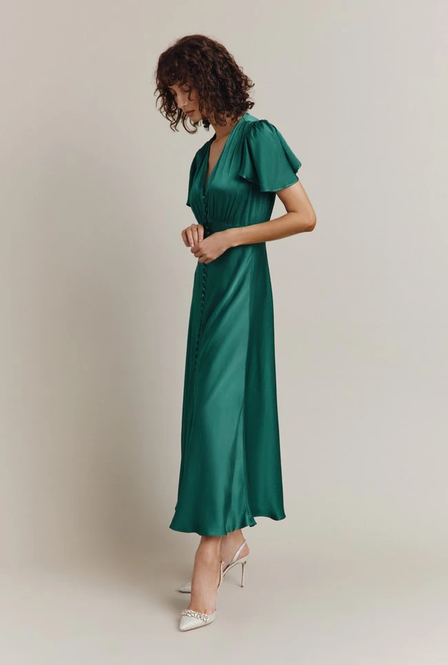 Grace Satin Midi Dress Dark Green 2 Grace Satin Midi Dress Dark Green - Image 2