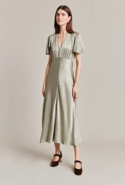 Grace Satin Midi Dress Seagrass