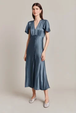 Grace Satin Midi Dress Blue Mirage