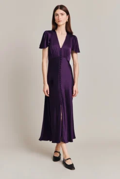 Grace Satin Midi Dress Dark Purple