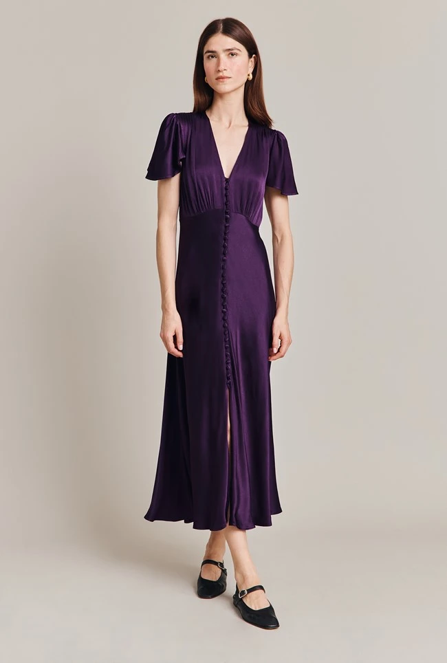 Grace Satin Midi Dress Dark Purple 1 Grace Satin Midi Dress Dark Purple