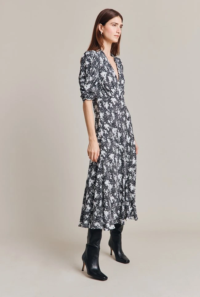 Madi Crepe Midi Dress Black Floral 2 Madi Crepe Midi Dress Black Floral - Image 2