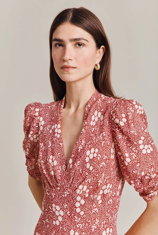 Madi Crepe Midi Dress Red Floral 2 Madi Crepe Midi Dress Red Floral - Image 2