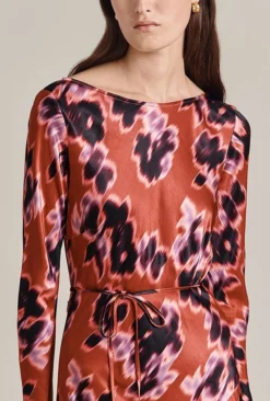 Christine Satin Midi Dress Rust Ikat Print -KILA Clothing Shop D07G025 Z74 29493 650px 964px