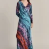 Milana Satin Maxi Dress Blue Tie Dye Print