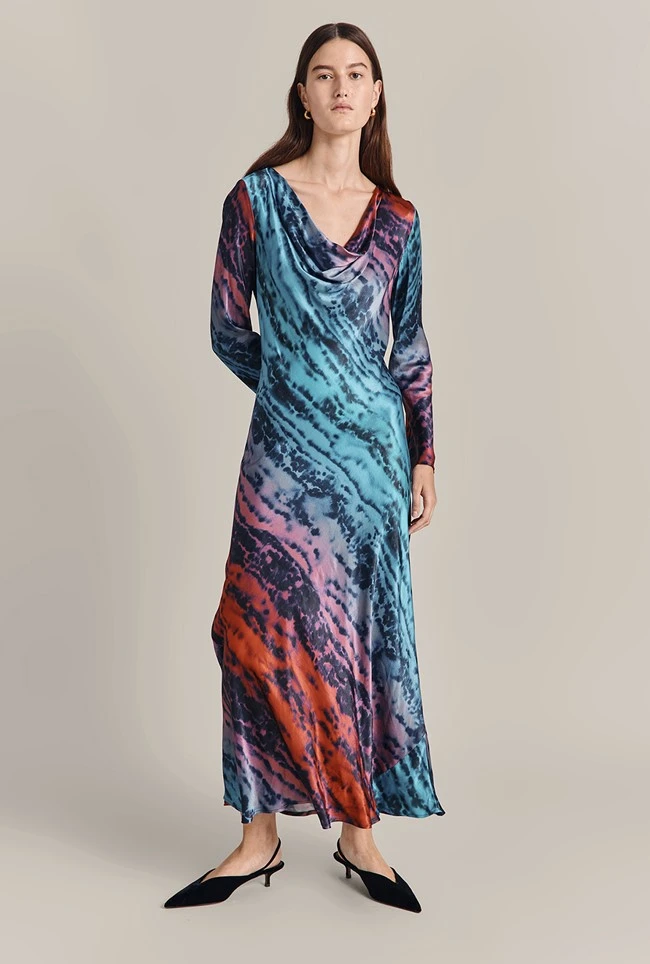 Milana Satin Maxi Dress Blue Tie Dye Print 1 Milana Satin Maxi Dress Blue Tie Dye Print