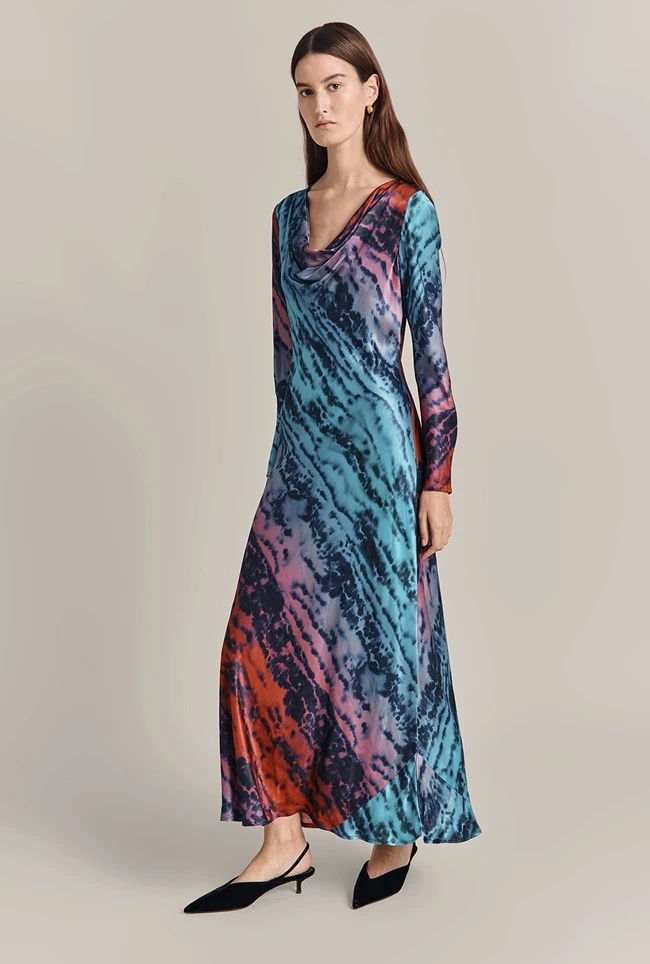 Milana Satin Maxi Dress Blue Tie Dye Print 3 Milana Satin Maxi Dress Blue Tie Dye Print - Image 3