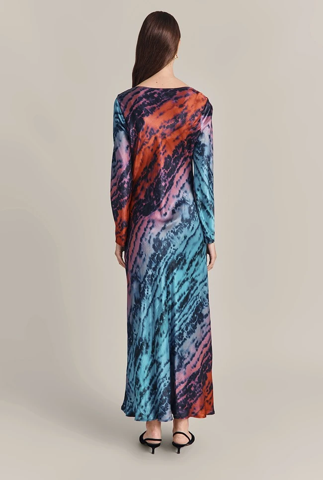 Milana Satin Maxi Dress Blue Tie Dye Print 5 Milana Satin Maxi Dress Blue Tie Dye Print - Image 5