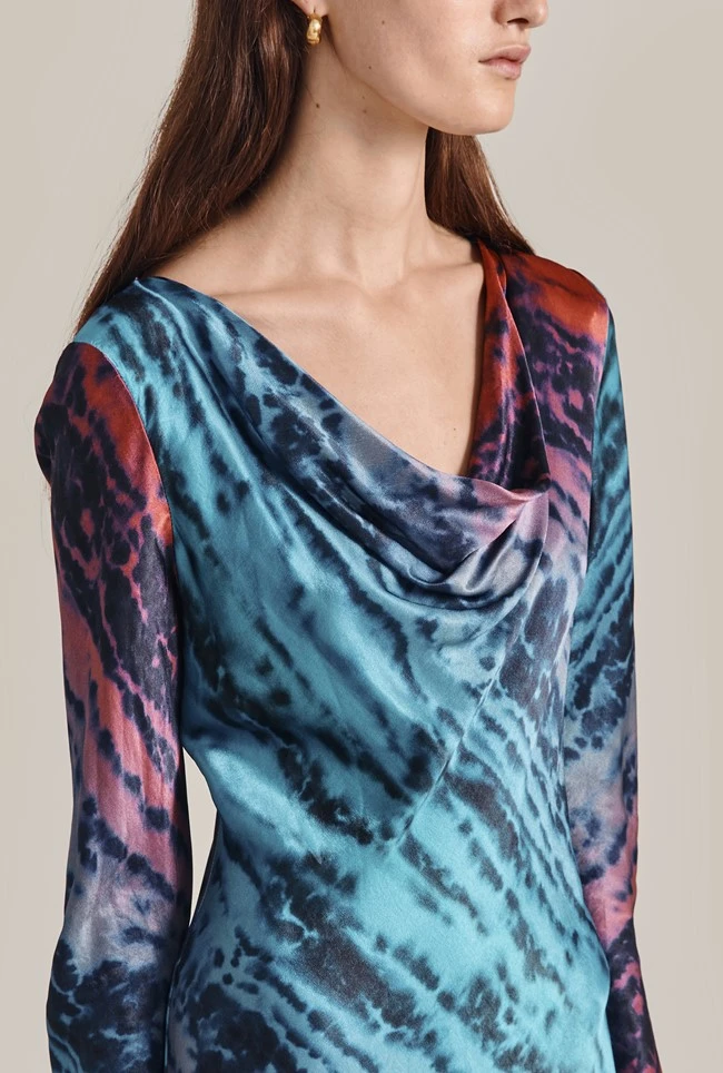 Milana Satin Maxi Dress Blue Tie Dye Print 2 Milana Satin Maxi Dress Blue Tie Dye Print - Image 2