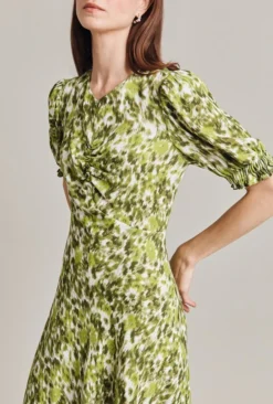 Lainey Crepe Midi Dress Green Ikat -KILA Clothing Shop D07G027 Z76 28941 650px 964px