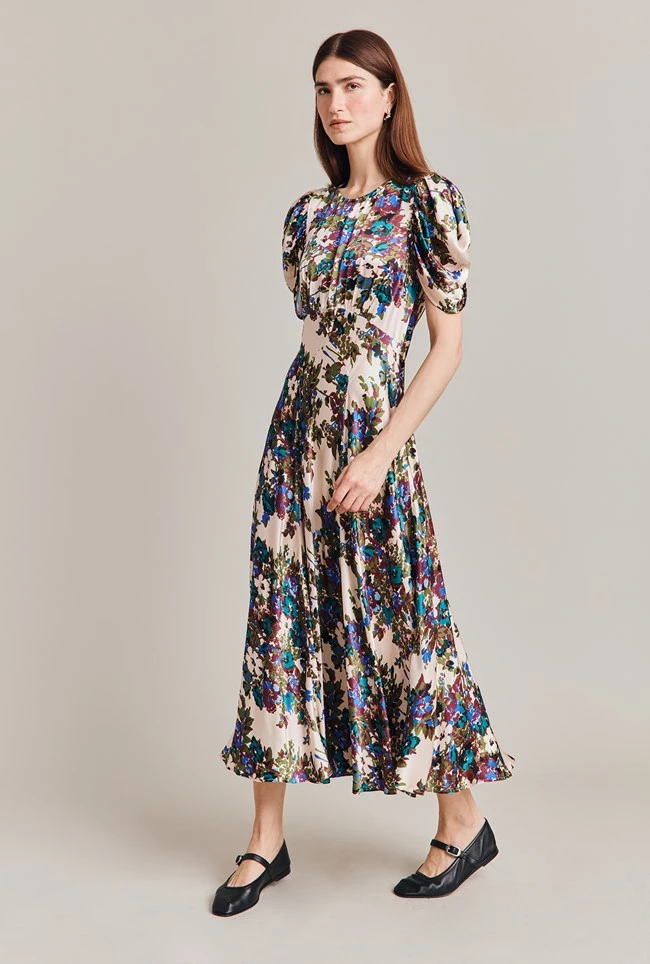 Beatrix Satin Midi Dress Green Floral 4 Beatrix Satin Midi Dress Green Floral - Image 4