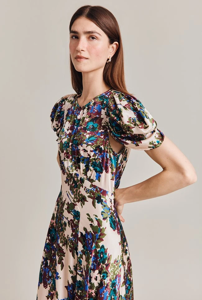 Beatrix Satin Midi Dress Green Floral 2 Beatrix Satin Midi Dress Green Floral - Image 2