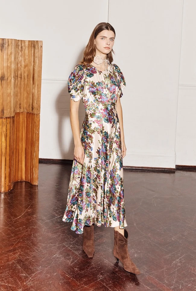 Beatrix Satin Midi Dress Green Floral 1 Beatrix Satin Midi Dress Green Floral