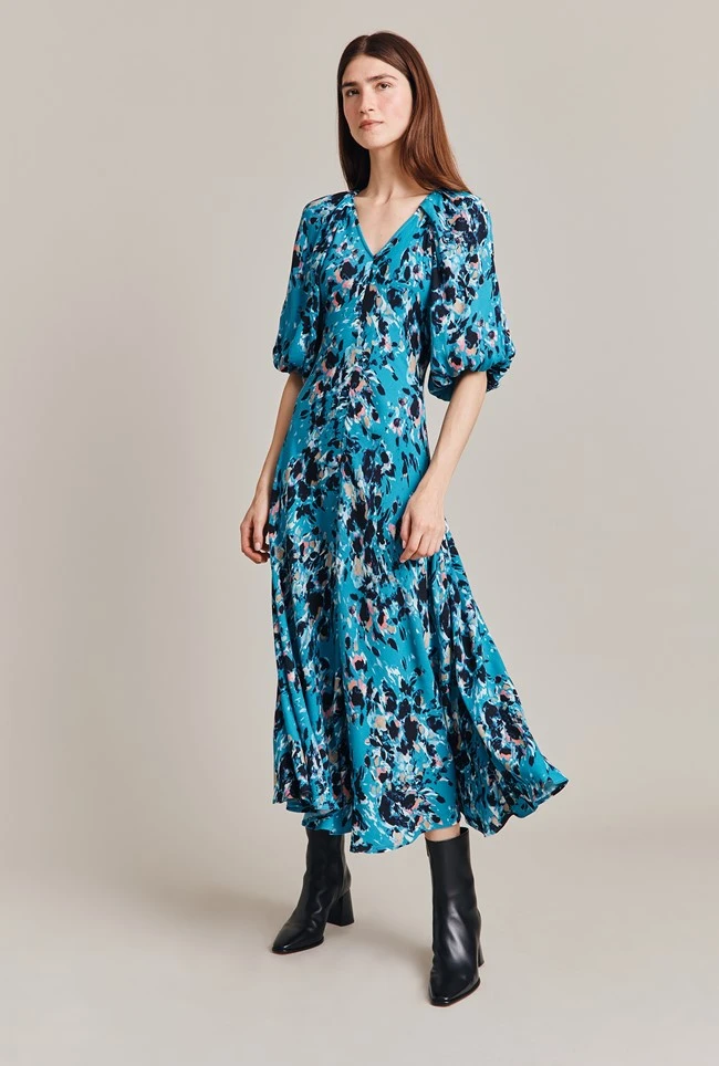Dana Crepe Midi Dress Blue Inky Flowers 4 Dana Crepe Midi Dress Blue Inky Flowers - Image 4