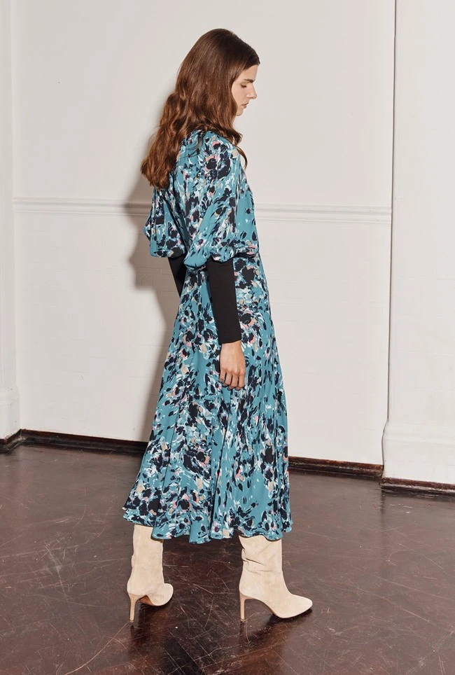 Dana Crepe Midi Dress Blue Inky Flowers 3 Dana Crepe Midi Dress Blue Inky Flowers - Image 3