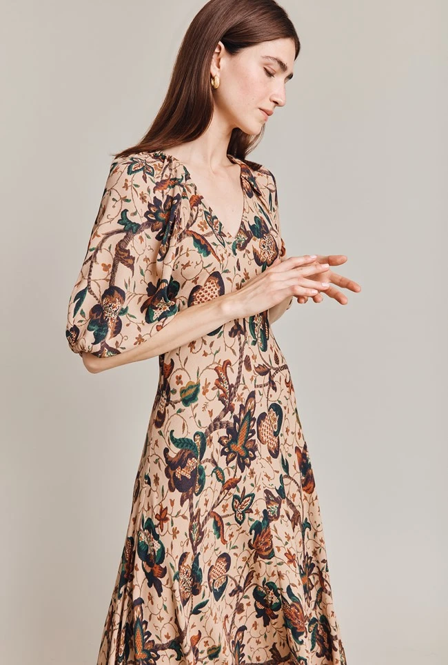 Dana Crepe Midi Dress Cream Jacobean Floral 2 Dana Crepe Midi Dress Cream Jacobean Floral - Image 2