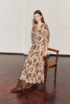 Dana Crepe Midi Dress Cream Jacobean Floral