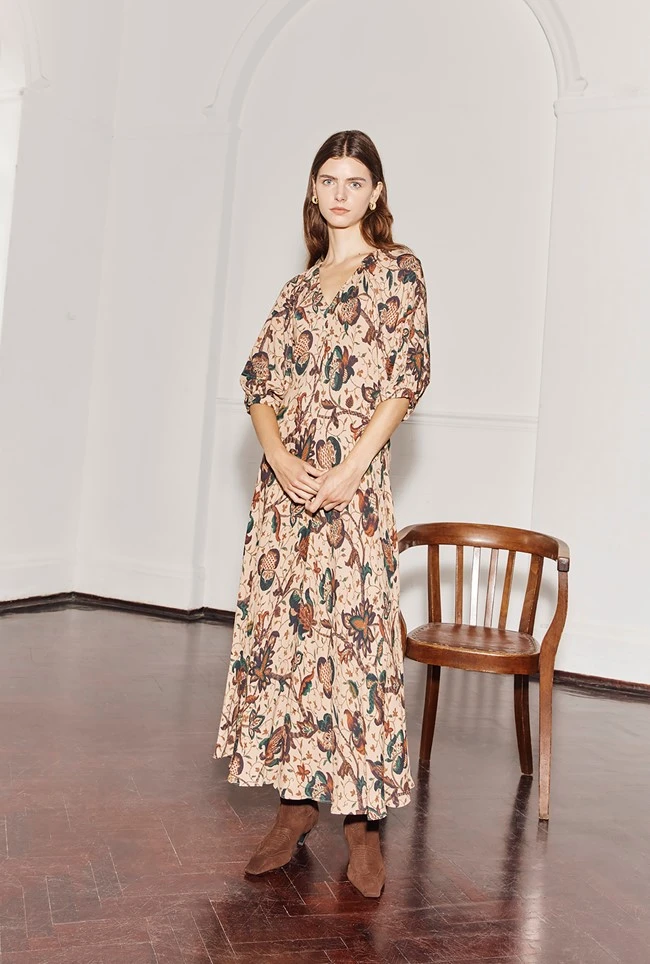 Dana Crepe Midi Dress Cream Jacobean Floral 7 Dana Crepe Midi Dress Cream Jacobean Floral - Image 7