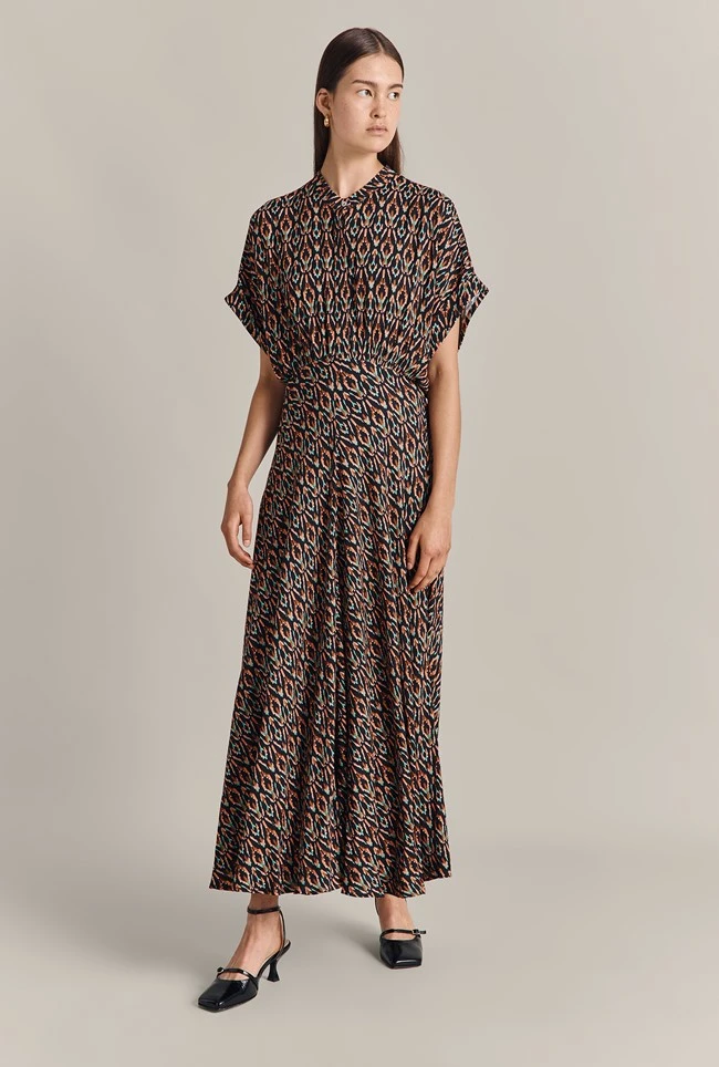 Harriet Crepe Midi Dress Black Soft Ikat 2 Harriet Crepe Midi Dress Black Soft Ikat - Image 2
