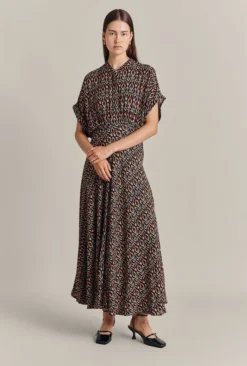 Harriet Crepe Midi Dress Black Soft Ikat