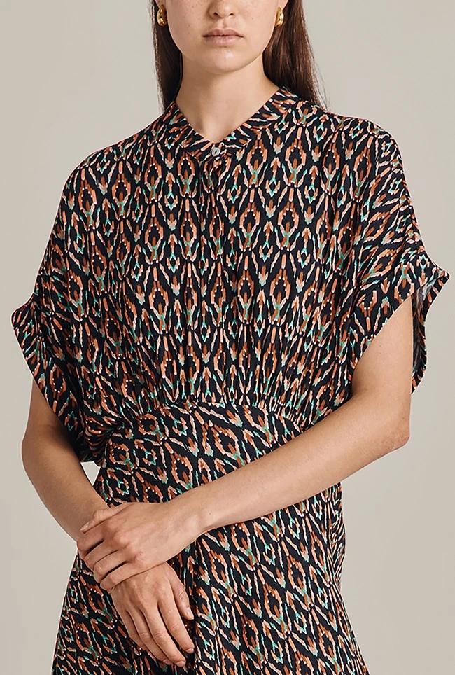 Harriet Crepe Midi Dress Black Soft Ikat 4 Harriet Crepe Midi Dress Black Soft Ikat - Image 4