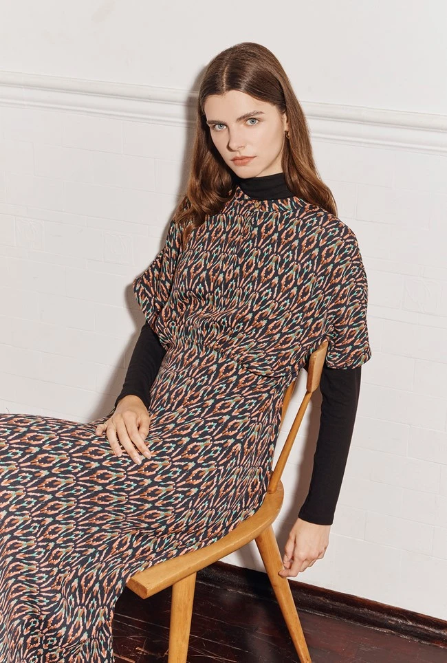 Harriet Crepe Midi Dress Black Soft Ikat 5 Harriet Crepe Midi Dress Black Soft Ikat - Image 5