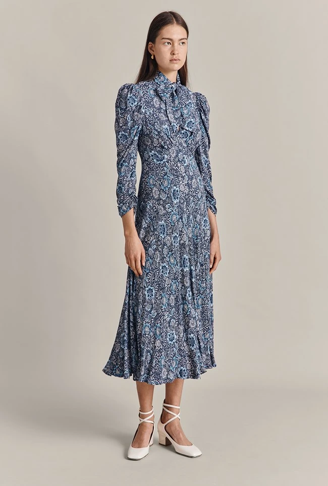 Erin Crepe Midi Dress Blue Batik Bloom 2 Erin Crepe Midi Dress Blue Batik Bloom - Image 2