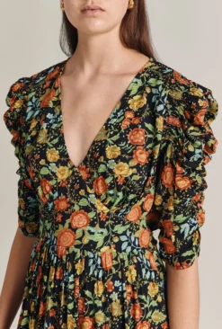 Sarah Crepe Midi Dress Classic Floral -KILA Clothing Shop D07G052 Z09 29578 650px 964px