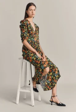 Sarah Crepe Midi Dress Classic Floral -KILA Clothing Shop D07G052 Z09 29583 650px 964px