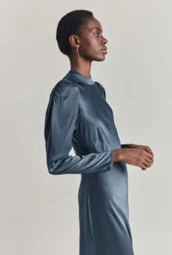 Harper Satin Midi Dress Dark Blue