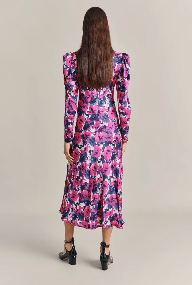 Harper Satin Midi Dress Pink Poppies 5 Harper Satin Midi Dress Pink Poppies - Image 5