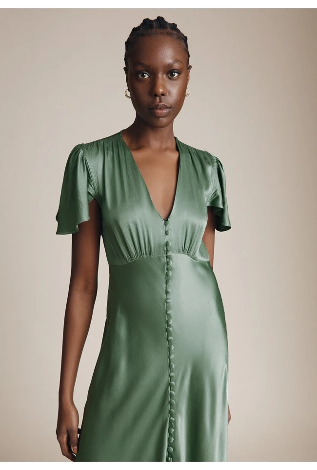 Delphine Satin Maxi Dress Soft Green 2 Delphine Satin Maxi Dress Soft Green - Image 2