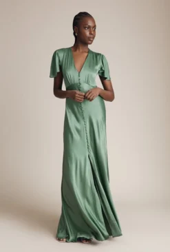 Delphine Satin Maxi Dress Soft Green
