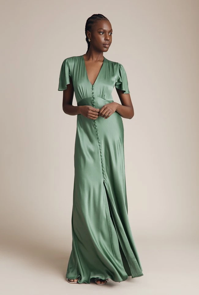 Delphine Satin Maxi Dress Soft Green 1 Delphine Satin Maxi Dress Soft Green