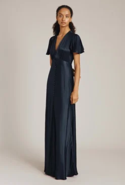 Delphine Satin Maxi Dress Navy