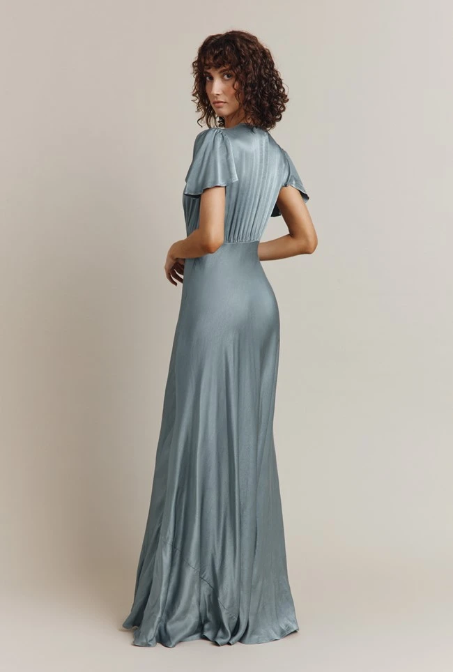Delphine Satin Maxi Dress Slate Blue 4 Delphine Satin Maxi Dress Slate Blue - Image 4