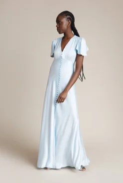 Delphine Satin Maxi Dress Pale Blue